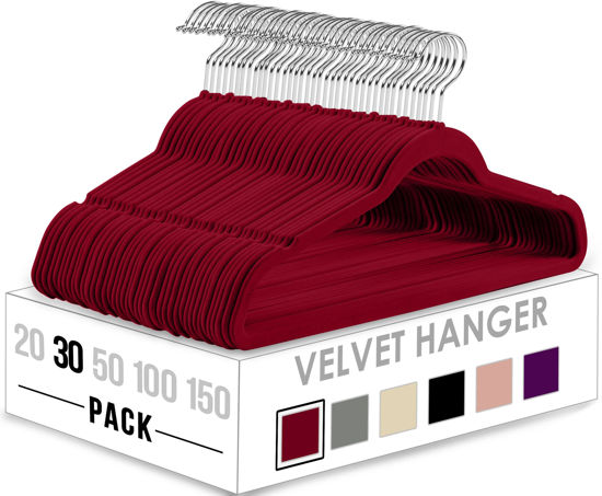 Picture of Utopia Home Premium Velvet Hangers 30 Pack - Non-Slip Clothes Hangers - Burgundy Hangers - Suit Hangers with 360 Degree Rotatable Hook - Heavy Duty Coat Hangers