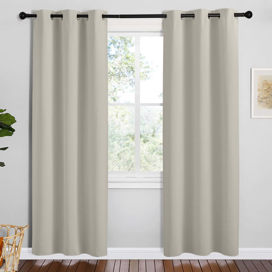 Picture of NICETOWN Kitchen 78 inches Long Curtains for Decoration, Natural, 2 Panels, 42 inches Wide, Thermal Insulated Grommet Room Darkening Draperies/Panels for Laundry