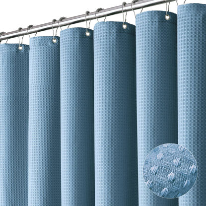 Picture of Dynamene Extra Long Shower Curtain - 96 Inch Long Waffle Weave Weighted Thick Cloth Bathroom Shower Curtain, Neutral Heavy Duty Hotel Bath Curtain Set with 12 Plastic Hooks,72x96, Moonlight Blue