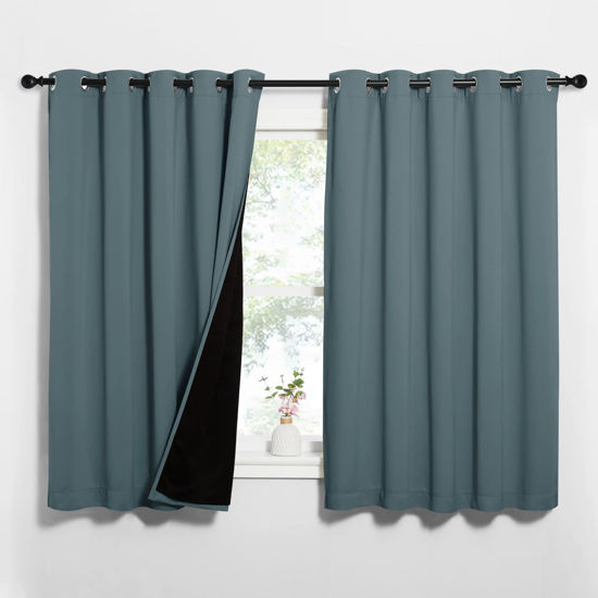 Picture of NICETOWN Greyish Green 100% Blackout Lined Curtains, 2 Thick Layers Completely Blackout Window Treatment Thermal Insulated Drapes for Kitchen/Bedroom (1 Pair, 62" Width x 63" Length per Panel)