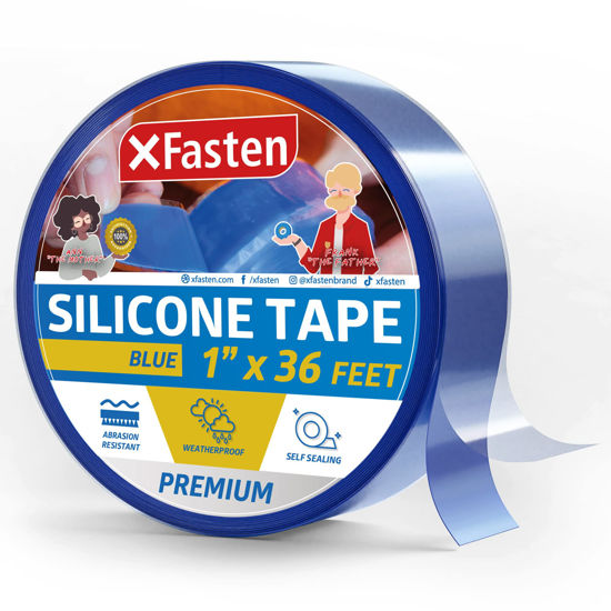 Picture of XFasten Self Fusing Silicone Tape Blue 1" X 36-Foot, Silicone Tape for Plumbing, Leak Seal Tape Waterproof, Silicone Grip Tape, Rubber Tape Thick for Pipe, Hose Repair Tape, Stop Leak Tape