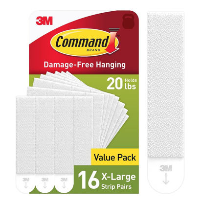 Picture of Command 20 Lb XL Heavyweight Picture Hanging Strips, Damage Free Hanging Picture Hangers, Heavy Duty Wall Hanging Strips for Living Spaces, 16 White Adhesive Strip Pairs