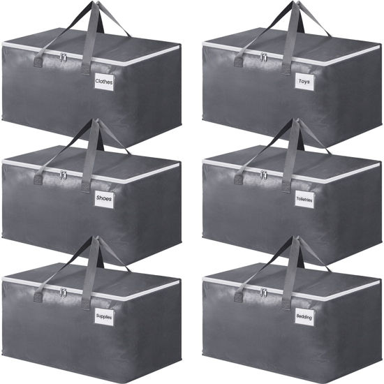 Picture of BlissTotes Large Moving Boxes with Zippers & Handles Moving Supplies with lids, Heavy Duty Totes for Storage Bags for Space Saving, Fold Flat, Moving and Storing 93L, 6 Pack