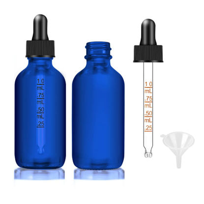 Picture of Bumobum Dropper Bottle 2 oz, Glass Eye Dropper Bottles for Essential Oils with Labels and Funnel, 2 pack Tincture Bottle 60 ml with Measured Dropper-Blue