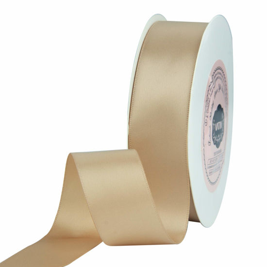 Picture of VATIN 1 inch Double Faced Polyester Satin Ribbon Tan -Continuous 25 Yard Spool, Perfect for Wedding, Wreath, Baby Shower,Packing and Other Projects