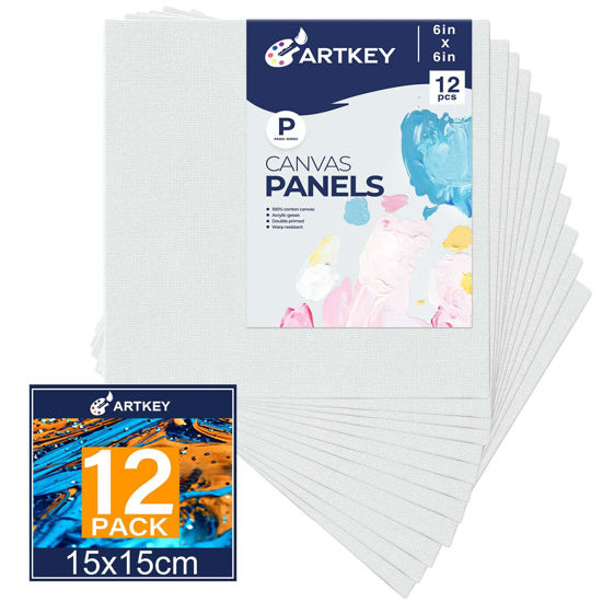 Picture of Canvas Panels 6x6 Inch 12-Pack, 10 oz Double Primed Acid-Free 100% Cotton Blank Canvases for Painting, Square Flat Canvas Board for Oil Acrylics Watercolor & Tempera Paints