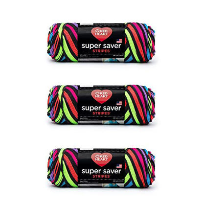 Picture of Red Heart Super Saver Yarn, 3 Pack, Neon Stripes 3 Count