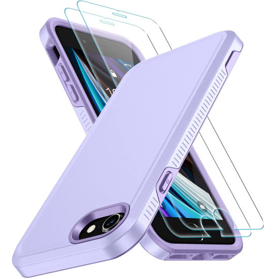 Picture of xiwxi iPhone SE Case 2022/3rd/2020,iPhone 8/7 Case,with [2xTempered Glass Screen Protector] [ 360 Full Body Shockproof ] [Heavy Dropproof],Hard PC+Soft Silicone TPU+Glass Screen Phone case-Purple