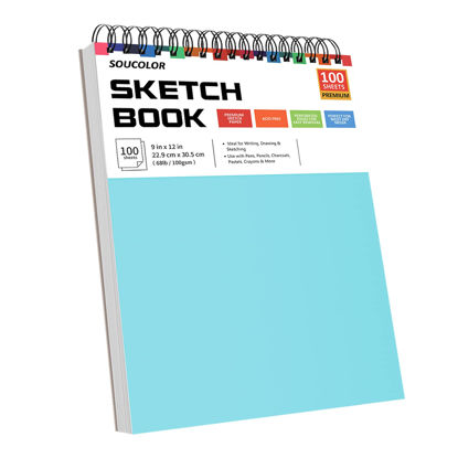 Picture of Soucolor 9" x 12" Sketch Book, 1-Pack 100 Sheets Spiral Bound Art Sketchbook, Acid Free (68lb/100gsm) Artist Drawing Book Paper Painting Sketching Pad for Kids Students Adults Beginners