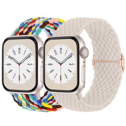 Picture of Braided Solo Loop Compatible with Apple Watch Band 38mm 40mm 41mm Women Men, Adjustable Stretchy Bands Elastic Sport Wristbands for iWatch Series 8 7 6 5 4 3 2 1 SE