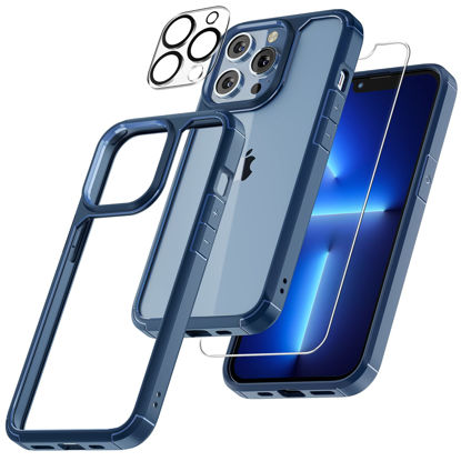 Picture of TAURI 5 in 1 for iPhone 13 Pro Case, [Not Yellowing] with 2 Screen Protector + 2 Camera Lens Protector [Military Grade Protection] Shockproof Slim Phone Case 6.1 Inch, Blue