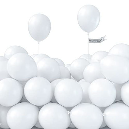 Picture of PartyWoo White Balloons, 50 pcs 5 Inch Matte White Balloons, Latex Balloons for Balloon Garland Arch as Party Decorations, Birthday Decorations, Wedding Decorations, Neutral Baby Shower Decorations