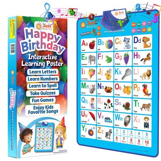 GetUSCart- Happy Birthday Interactive Alphabet and Numbers Learning Poster  | 2 3 4 5 Year Old Boy Girl Birthday Gift | Toddler Educational Birthday  Gift to Learn ABCs