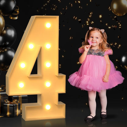 Picture of imprsv 3FT Marquee Light Up Numbers, Marquee Numbers for 40th Birthday Decorations Anniversary Party Decor, Mosaic Numbers for Balloons Number 4, Marquee light up letters, Pre-Cut Foam Board Kit