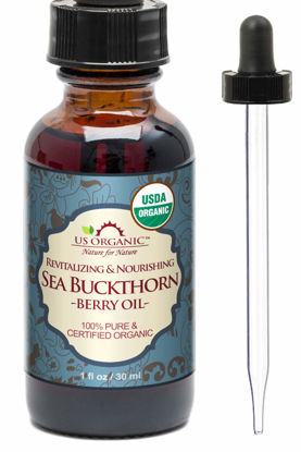 Picture of US Organic Sea Buckthorn Berry (Fruit) Oil, Supercritical CO2 extracted, USDA Certified Organic,100% Pure Virgin, Unrefined in Amber Glass Bottle, Face, Hair, spot Treatment, Anti Aging, 1 oz (30 ml)