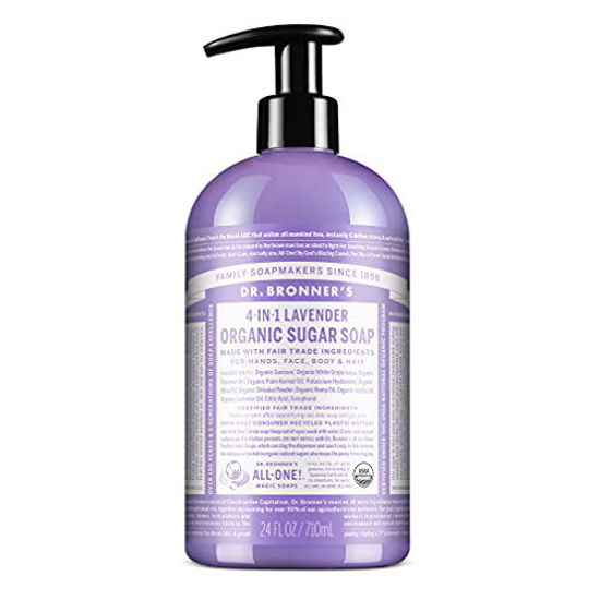 Picture of Dr. Bronner's - Organic Sugar Soap (Lavender, 24 Ounce) - Made with Organic Oils, Sugar and Shikakai Powder, 4-in-1 Uses: Hands, Body, Face and Hair, Cleanses, Moisturizes and Nourishes, Vegan