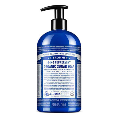 Picture of Dr. Bronner’s - Organic Sugar Soap (Peppermint, 24 Ounce) - Made with Organic Oils, Sugar and Shikakai Powder, 4-in-1 Uses: Hands, Body, Face and Hair, Cleanses, Moisturizes and Nourishes, Vegan