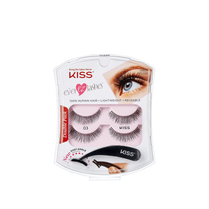 Picture of KISS Ever EZ Lashes Double Pack No. 03, Reusable Natural Eyelash Starter Kit, Includes Easy-Angle Applicator and 2 Pairs Human Hair False Eyelashes