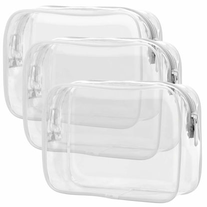 Picture of PACKISM Clear Toiletry Bag, 3 Pack TSA Approved Toiletry Bag Quart Size Bag, Travel Makeup Cosmetic Bag for Women Men, Carry on Airport Airline Compliant Bag, White (for age 12 or above)