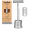 Picture of Bambaw Double Edge Safety Razor for Men with Razor Stand, One Blade Metal Razor, Reusable Metal Razor - Silver