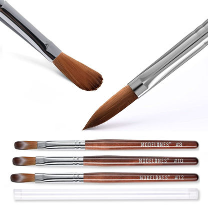 Picture of Modelones 3pcs Acrylic Nail Brush Set, Size 8/10/12 Kolinsky Acrylic Brushes for Acrylic Powder Application, Nail Extension, 3D Nail Carving, Round Shaped Nail Art Brushes with Wooden Handle