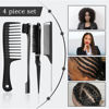 Picture of SWEET VIEW 4 Pcs Hair Styling Brush Set with 1 Pcs Edge Brush 1 Pcs Bristle Hair Brush 1 Pcs Rat Tail Comb 1 Pcs Wide Tooth Comb, Hair Comb Set for Slick Baby Hair and Flyaways - Black