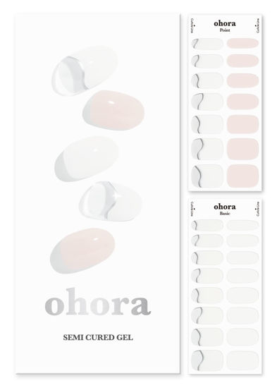 Picture of ohora Semi Cured Gel Nail Strips (N Soft Cream) - Works with Any Nail Lamps, Salon-Quality, Long Lasting, Easy to Apply & Remove - Includes 2 Prep Pads, Nail File & Wooden Stick