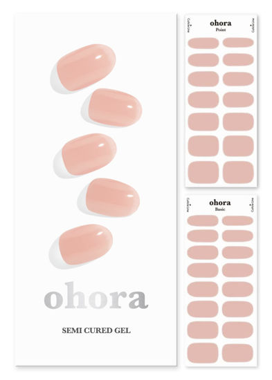 Picture of ohora Semi Cured Gel Nail Strips (N Bare Apricot) - Works with Any Nail Lamps, Salon-Quality, Long Lasting, Easy to Apply & Remove - Includes 2 Prep Pads, Nail File & Wooden Stick