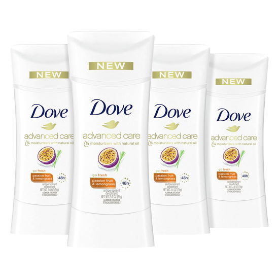 Picture of Dove Advanced Care Deodorant Passion Fruit + Lemongrass 4 Count for 48-Hour Sweat and Odor Protection Non-Irritating Antiperspirant with 0% Alcohol 2.6 oz