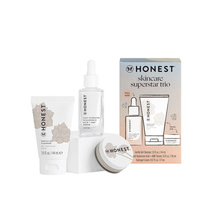 Picture of Honest Beauty Superstar Skincare Trio | Mini Hydrogel Cream + Gentle Gel Cleanser, Full Size Stay Hydrated Hyaluronic Acid | Vegan + Cruelty Free