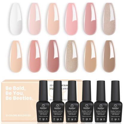 Picture of beetles Gel Polish 12 Colors Gel Builder for Nails 8-in-1, White Pink Nude Hard Gel Builder Extension Color Gel Nail Strengthener Base Gel Rhinestone Jelly Gel Glue Gel in a Bottle