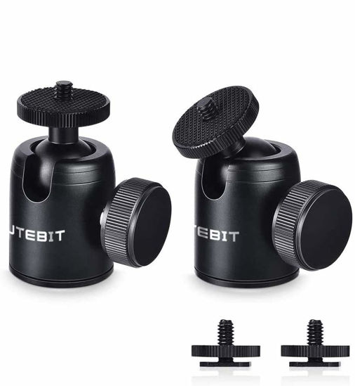 Picture of UTEBIT 2 Pack Tripod Ball Head with Hot Shoe Mini Ball Head Camera Mount Adapter 360° Panoramic BallHeads 1/4" Screw Thread Compatible for Vive Flash Light DSLR