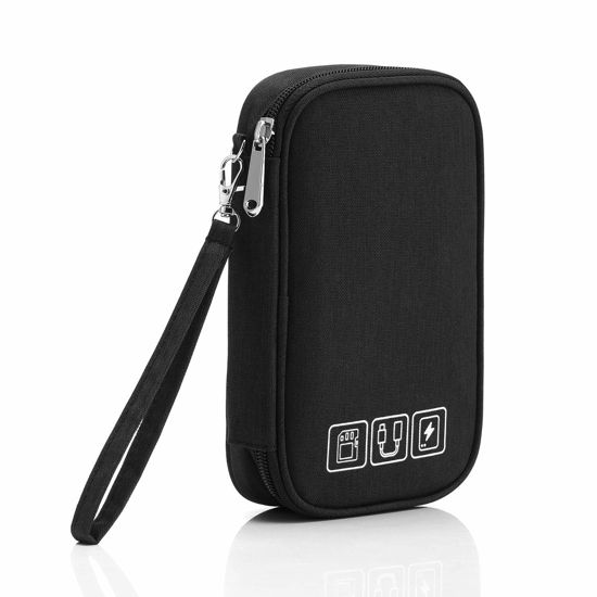 Picture of Electronic Organizer, Small Travel Cable Organizer Bag Pouch Portable Electronic Accessories All-in-One Storage Multifunction Case for Cable, Cord, Charger, Hard Drive, Earphone, USB, SD Card (Black)