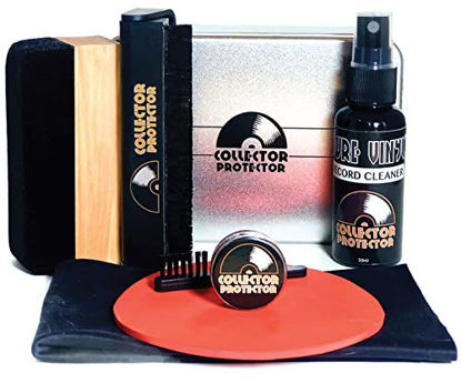 Picture of Collector Protector Vinyl Record Cleaning Kit - Record Cleaner Includes Soft Velvet & Carbon Fiber Brushes, LP Cleaner Solution, Turntable Stylus Gel, Microfiber Cloth, Label Protector & Storage Case