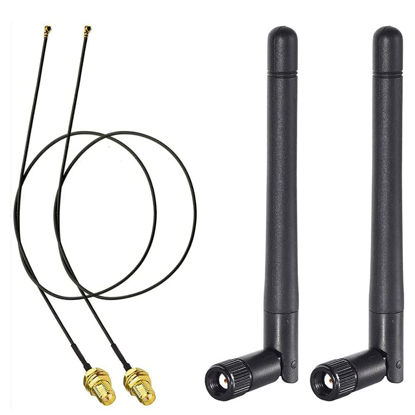 Picture of Bingfu M.2 WiFi Antenna 2.4GHz 5GHz 5.8GHz 3dBi MIMO RP-SMA Male (2-Pack) + 2 x 12 inch Ngff Ipex4 to Rp-SMA Cable for M.2 NGFF Intel Wireless Network Card WiFi Adapter Laptop
