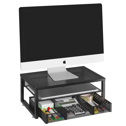 Picture of Simple Trending-Metal Monitor Stand Riser and Computer Desk Organizer with Drawer for Laptop, Computer, iMac, Black