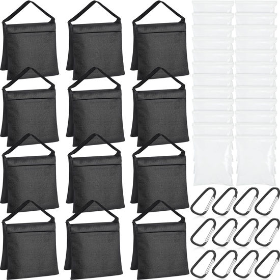 Picture of 12 Packs Photography Weight Bags Photo Studio Filled Weight Bag Empty Heavy Sandbag Set for Photography Tripod Stand Light Stand Sports Outdoor Photo Video Studio Boom Brackets (Black)