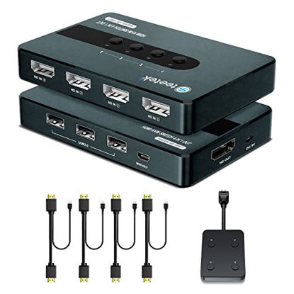 Picture of HDMI KVM Switch 4 Computers 1 Monitor, Wired Remote & Button Switching, KVM Switches with UHD 4K@30Hz, 3 USB 2.0 Hub, 4 Port KVM Switch for 4 Computers Share 1 Monitor and 1 Set of Keyboard Mouse