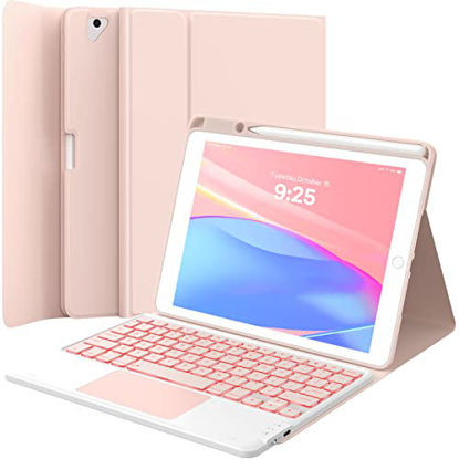 Picture of GreenLaw Touch iPad 9th 8th 7th Generation Case with Keyboard 10.2 inch, 7 Color Backlit, Stain Resistant Cover, 2-Devices Connection Keyboard for iPad Air 3rd Gen. iPad Pro 10.5, Pink Blush