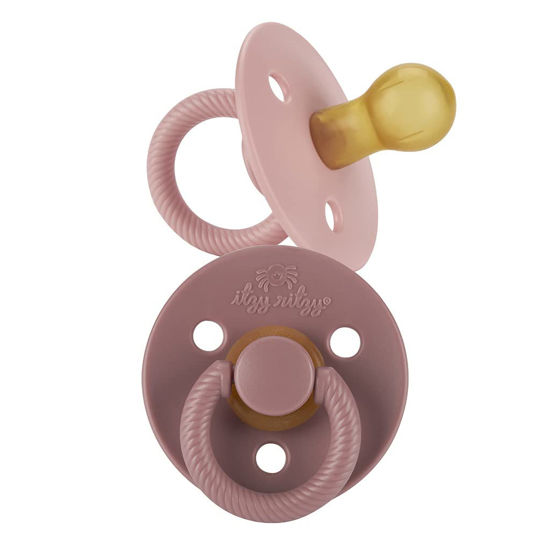 Picture of Itzy Ritzy Natural Rubber Pacifiers, Set of 2 - Natural Rubber Newborn Pacifiers with Cherry-Shaped Nipple & Large Air Holes for Added Safety; Set of 2 in Blossom & Rosewood, Ages 0 - 6 Months