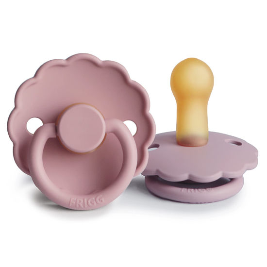 Picture of FRIGG Daisy Natural Rubber Baby Pacifier | Made in Denmark | BPA-Free (Baby Pink/Soft Lilac, 6-18 Months) 2-Pack