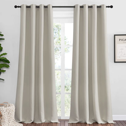 Picture of NICETOWN Natural Room Darkening Curtains 120" Long for Boho Farmhouse Home Decoration, 55" Wide, Set of 2, Window Treatment Total Privacy Drape Panels for Bedroom Living Room Guest Room