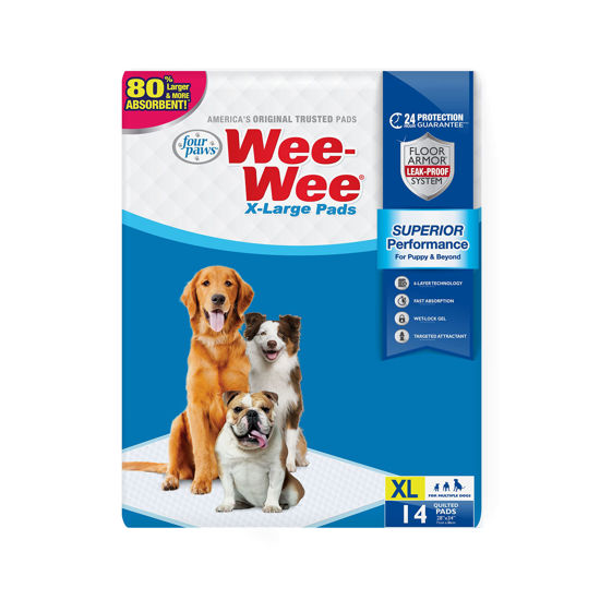 Picture of Four Paws Wee-Wee Superior Performance X-Large Dog Pee Pads - Dog & Puppy Pads for Potty Training - Dog Housebreaking & Puppy Supplies - 28" x 34" (14 Count)