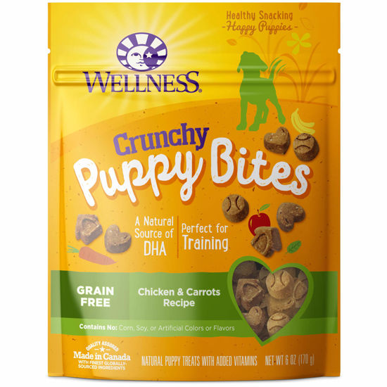 Picture of Wellness Crunchy Puppy Bites Natural Grain-Free Treats for Training, Dog Treats with Real Meat and DHA, No Artificial Flavors (Crunchy Chicken & Carrots, 6-Ounce Bag)