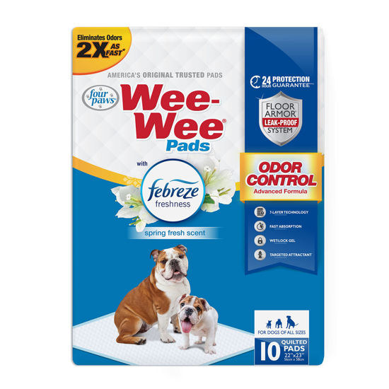 Picture of Four Paws Wee-Wee Odor Control with Febreze Freshness Pee Pads for Dogs - Dog & Puppy Pads for Potty Training - Dog Housebreaking & Puppy Supplies - 22" x 23" (10 Count)