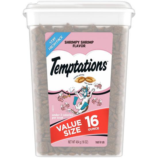 Picture of TEMPTATIONS Classic Crunchy and Soft Cat Treats Shrimpy Shrimp Flavor, 16 oz. Tub