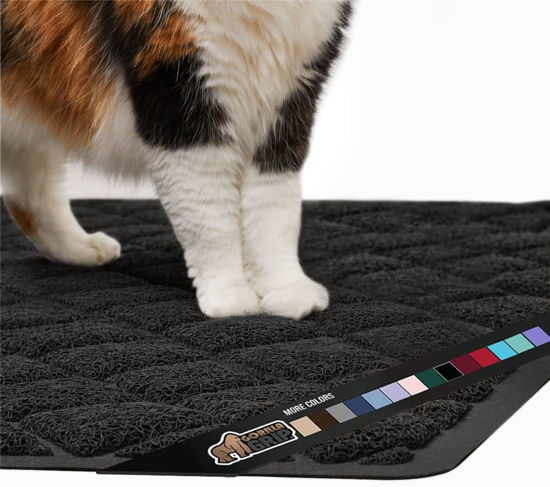 Picture of The Original Gorilla Grip 100% Waterproof Cat Litter Box Trapping Mat, Easy Clean, Textured Backing, Traps Mess for Cleaner Floors, Less Waste, Stays in Place for Cats, Soft on Paws, 24x17 Black