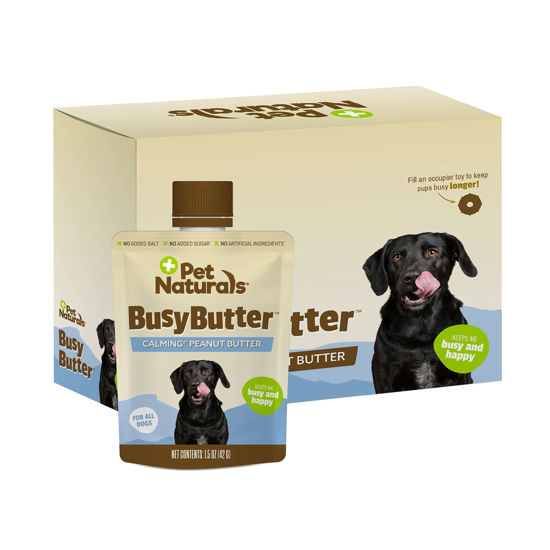 Picture of Pet Naturals BusyButter Easy Squeeze Calming Peanut Butter for Dogs, 6 Pouches - Great for Treats, Lick Mats, Training, Calming, and Occupier Toys