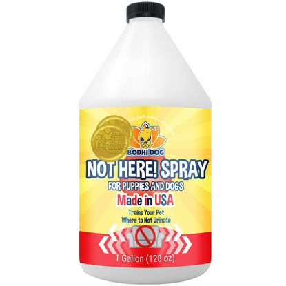 Picture of Bodhi Dog Not Here! Spray | Trains Your Pet Where Not to Urinate | Training Corrector for Puppies & Dogs | for Indoor & Outdoor Use | No More Marking | Made in The USA (128 Ounce)