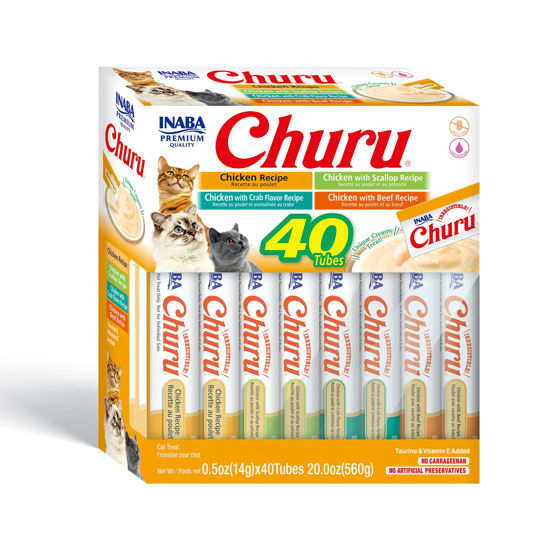 Picture of INABA Churu Cat Treats, Grain-Free, Lickable, Squeezable Creamy Purée Cat Treat/Topper with Vitamin E & Taurine, 0.5 Ounces Each Tube, 40 Tubes, Chicken Variety Box